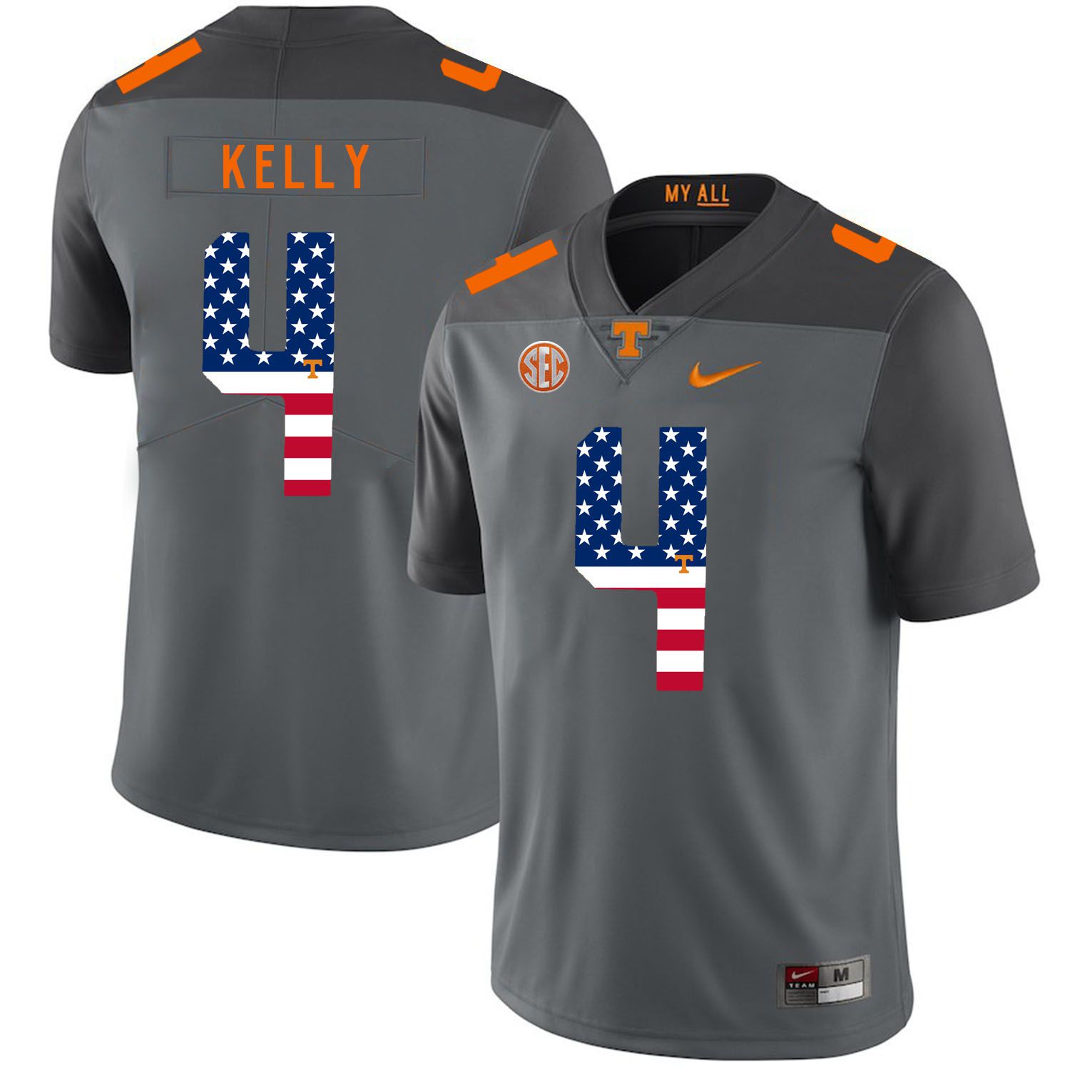 Men Tennessee Volunteers #4 Kelly Grey Flag Customized NCAA Jerseys